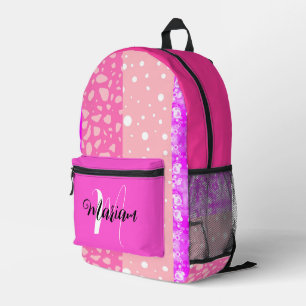 Cute Pretty Pink Colors - Aesthetic Name Monogram Printed Backpack