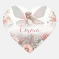 Cute Pretty Pink Fairy with Hearts Heart Sticker