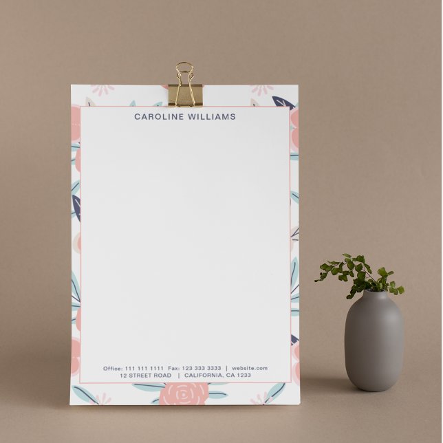Cute Pretty Pink Flowers Typography Name  Letterhead (Creator Uploaded)