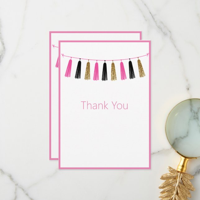 Cute Pretty Pink Glitter Thank You Card (Front/Back In Situ)