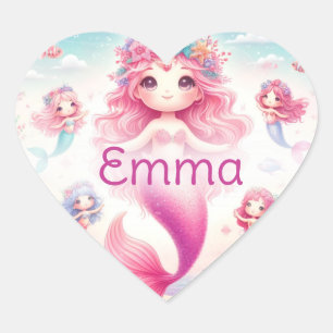 Cute Pretty Pink Mermaids Heart Sticker