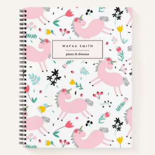 Cute Pretty Pink Unicorn Girly Watercolor Monogram Notebook