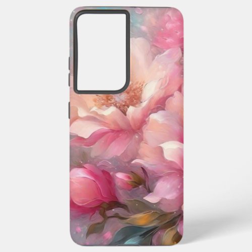 Cute pretty pink whimsical flowers floral art samsung galaxy s21 ultra case