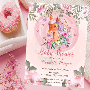 Cute Pretty Pony Floral Baby Shower Invitation