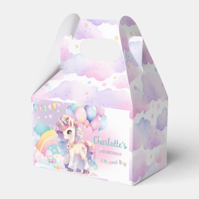 Cute Pretty Rainbow Princess Unicorn Birthday Favor Boxes (Back Side)