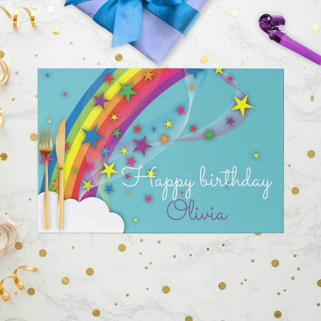 Cute Pretty Rainbow Stars Sky Clouds Placemat (Creator Uploaded)