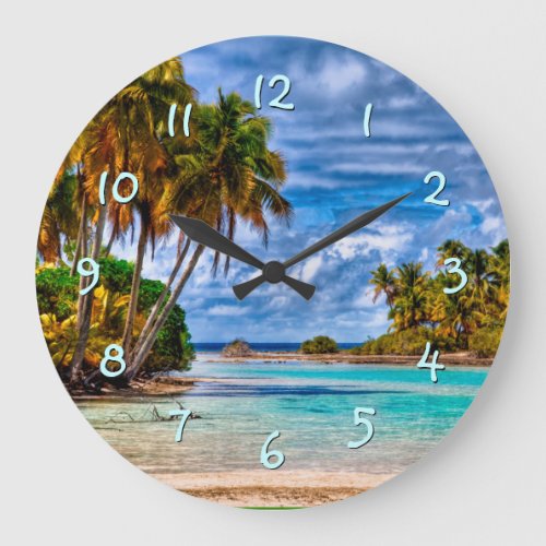 Cute Pretty Summer Hawaiian Beach Watercolor Large Clock