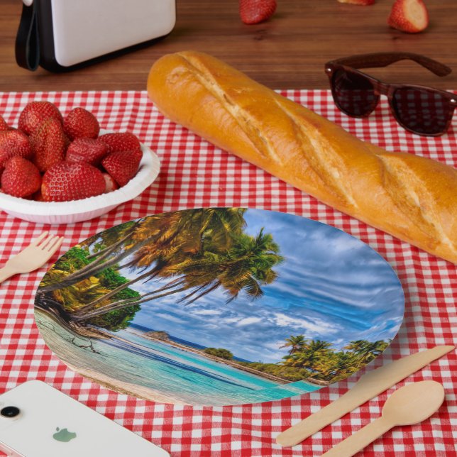 Cute Pretty Summer Hawaiian Beach Watercolor Paper Plates (Picnic)