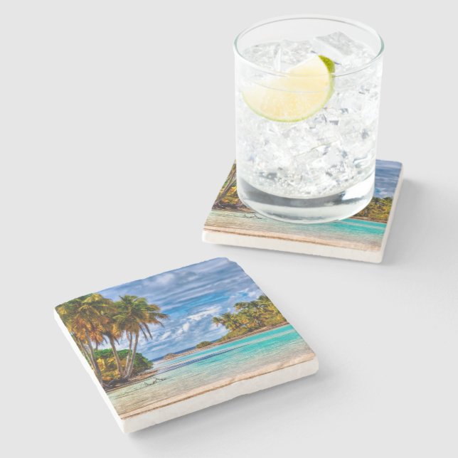 Cute Pretty Summer Hawaiian Beach Watercolor Stone Coaster (Side)