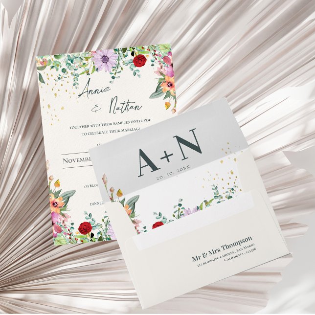 Cute Pretty Wildflowers Floral Monogram Wedding  Envelope (Cute Pretty Wildflowers Floral Monogram Wedding Envelope)