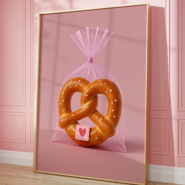 Cute Pretzel Art Print, Cozy Bakery Kitchen Wall Poster (Bakery art)