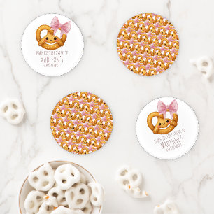 Cute Pretzel Girl Birthday Party Coaster Set