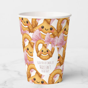 Cute Pretzel Girl Birthday Party Paper Cups