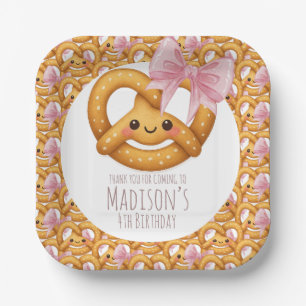 Cute Pretzel Girl Birthday Party Paper Plates
