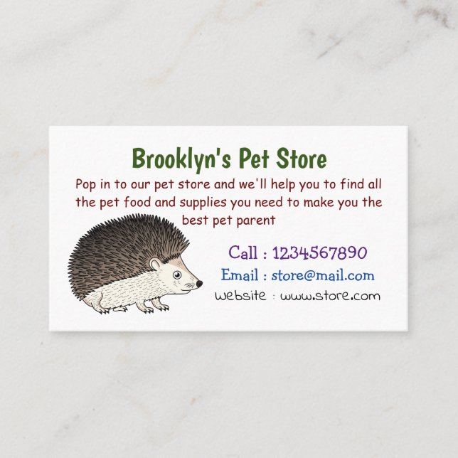 Cute prickly hedgehog cartoon illustration business card (Front)
