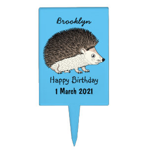 Cute prickly hedgehog cartoon illustration cake topper