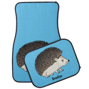 Cute prickly hedgehog cartoon illustration car floor mat