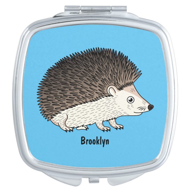 Cute prickly hedgehog cartoon illustration compact mirror (Front)