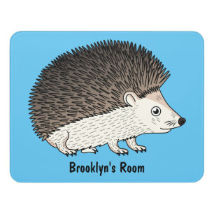 Cute prickly hedgehog cartoon illustration door sign