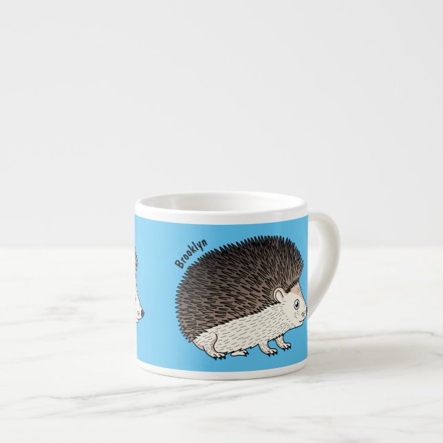 Cute prickly hedgehog cartoon illustration espresso cup (Front Right)