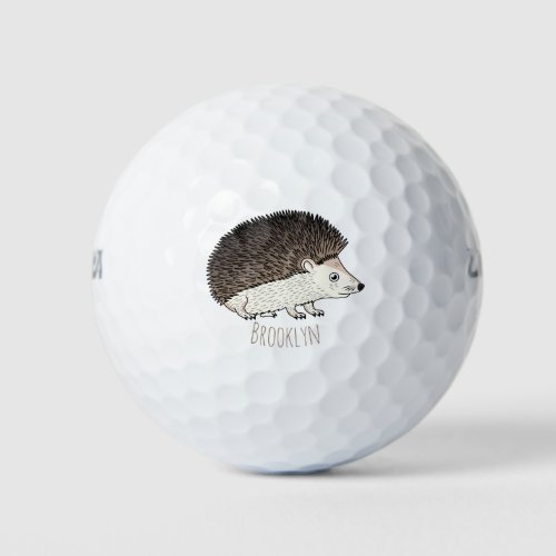 Cute prickly hedgehog cartoon illustration  golf balls