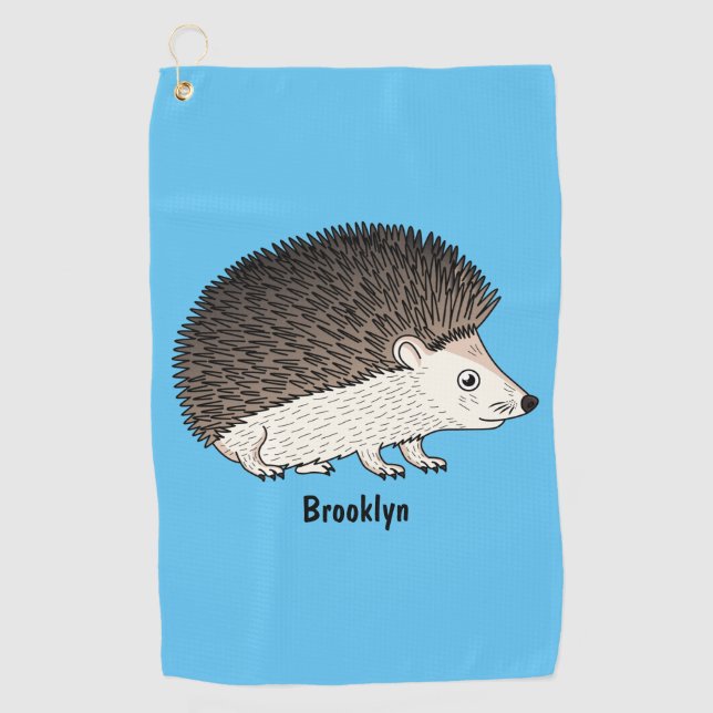 Cute prickly hedgehog cartoon illustration golf towel (Front)