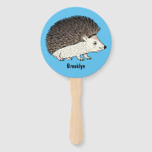 Cute prickly hedgehog cartoon illustration hand fan