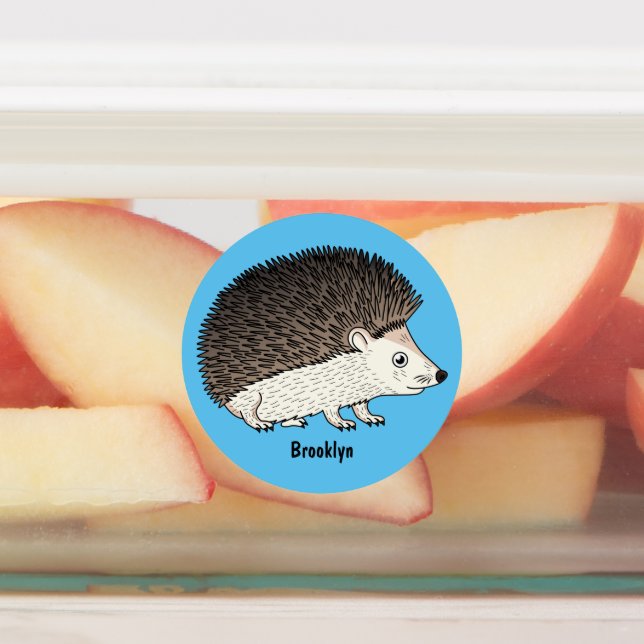 Cute prickly hedgehog cartoon illustration  labels (Affixed)