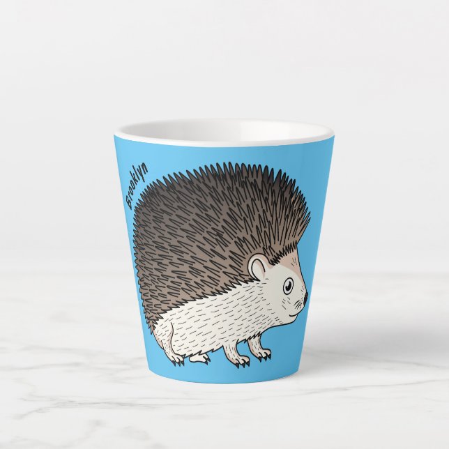 Cute prickly hedgehog cartoon illustration  latte mug (Front)