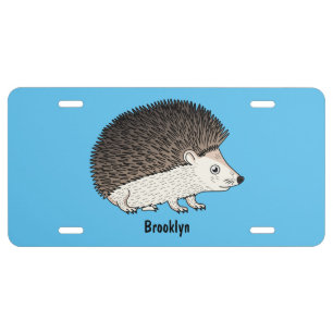 Cute prickly hedgehog cartoon illustration license plate