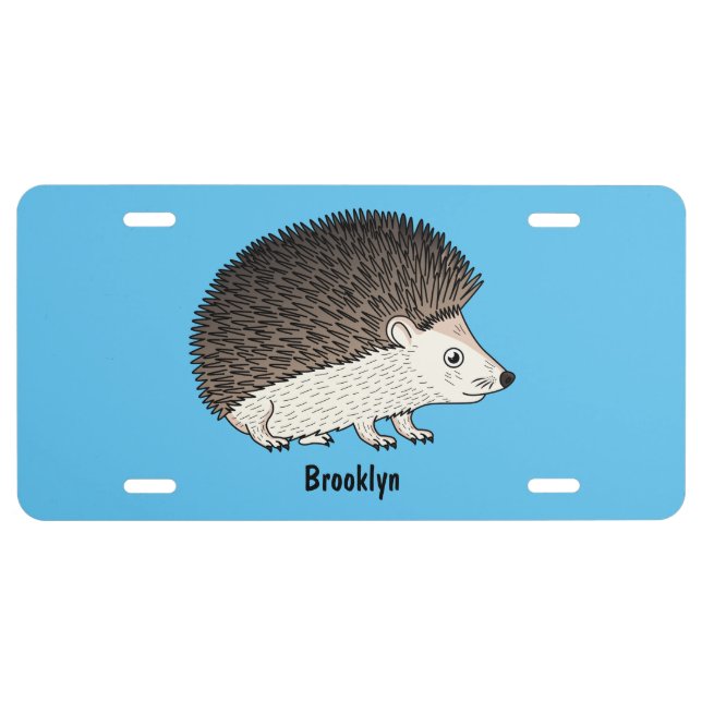 Cute prickly hedgehog cartoon illustration license plate (Front)