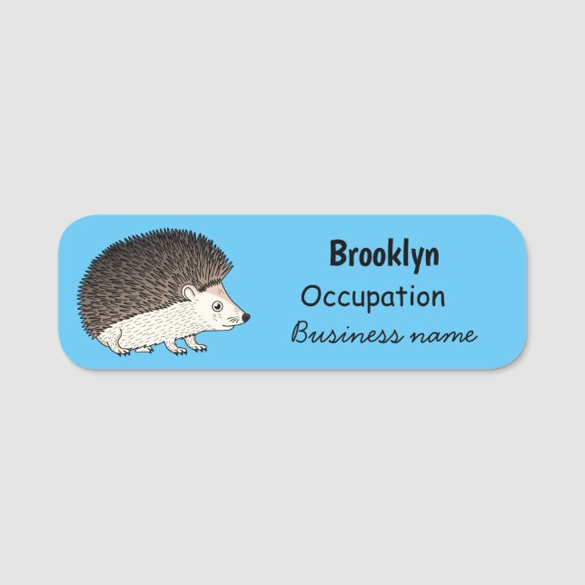 Cute prickly hedgehog cartoon illustration name tag (Front)