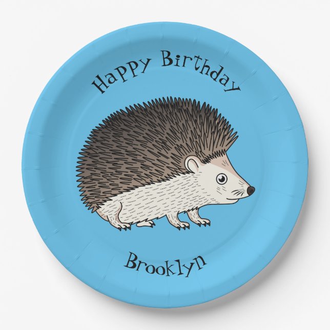 Cute prickly hedgehog cartoon illustration paper plates (Front)