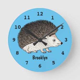 Cute prickly hedgehog cartoon illustration round clock