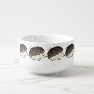 Cute prickly hedgehog cartoon illustration soup mug