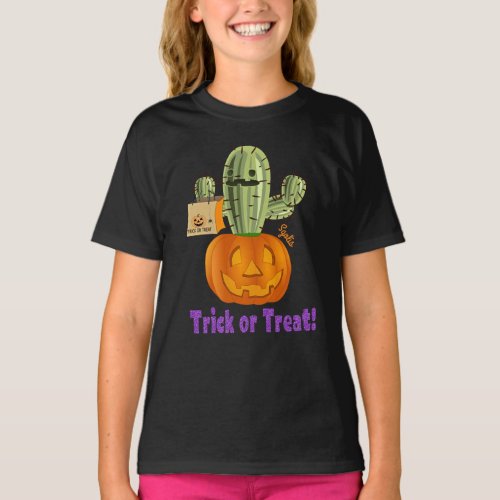 Cute Prickly Pear Halloween Trick or Treat Kids T_Shirt