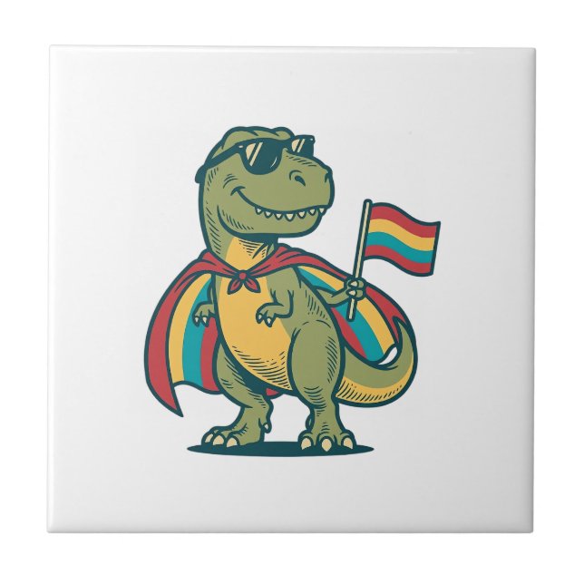Cute Pride Dinosaur Vector Shirt Design_1 Ceramic Tile (Front)