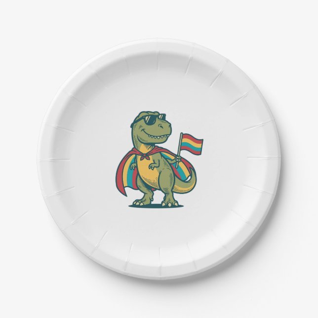 Cute Pride Dinosaur Vector Shirt Design_1 Paper Plates (Front)
