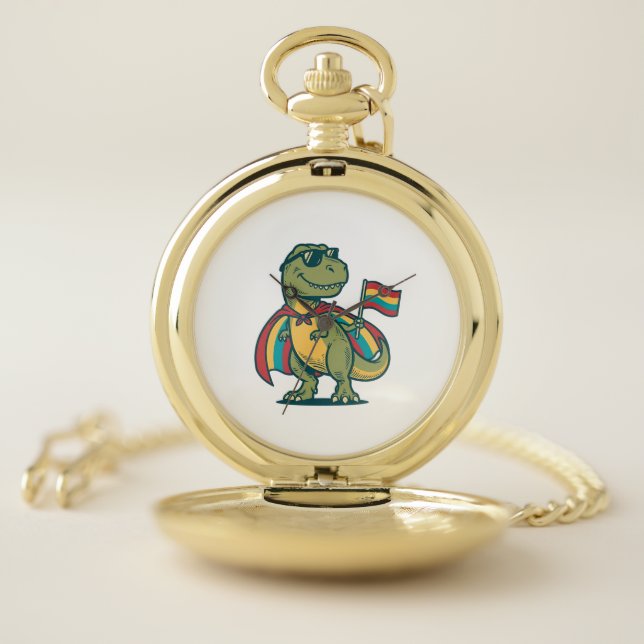 Cute Pride Dinosaur Vector Shirt Design_1 Pocket Watch (Inside)