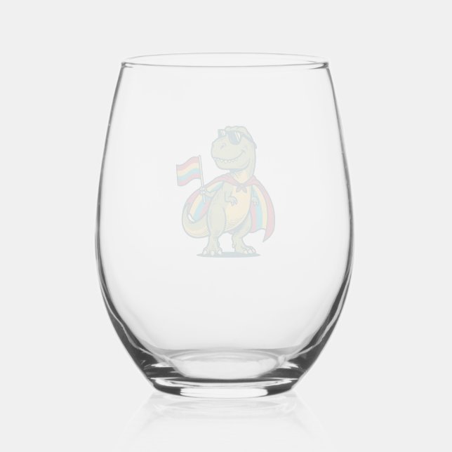 Cute Pride Dinosaur Vector Shirt Design_1 Stemless Wine Glass (Front)
