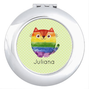 Cute Pride Kitty Watercolor Compact Mirror