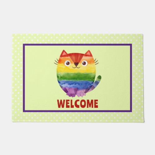 Cute Pride Kitty Watercolor Custom Doormat