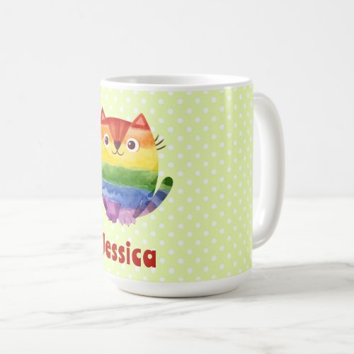 Cute Pride Kitty Watercolor Personalized   Coffee Mug