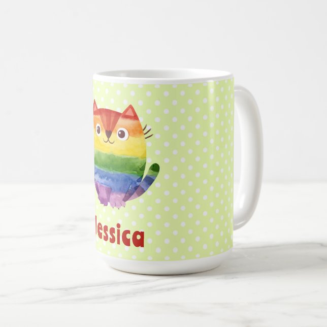 Cute Pride Kitty Watercolor Personalized   Coffee Mug (Front Right)