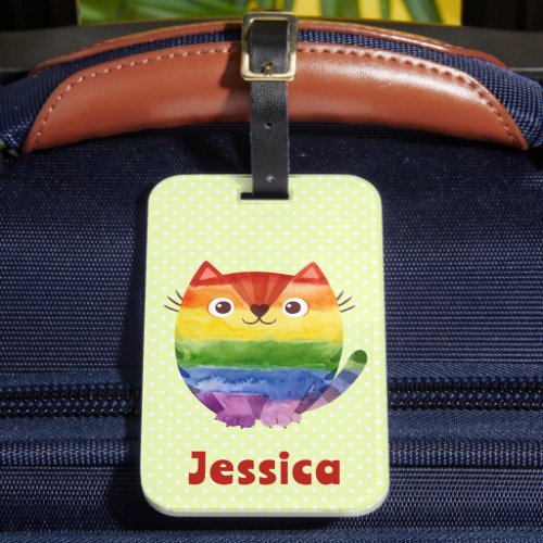 Cute Pride Kitty Watercolor Personalized   Luggage Tag