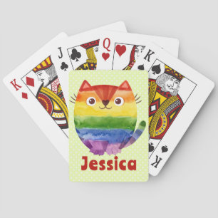 Cute Pride Kitty Watercolor Personalized Poker Cards