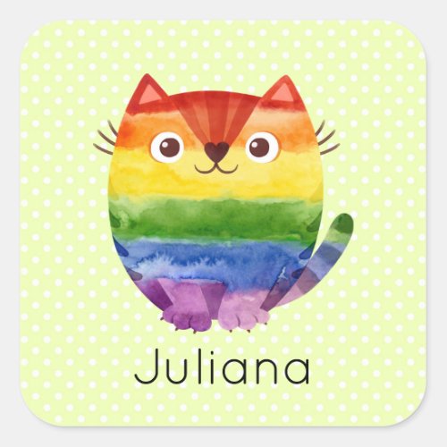 Cute Pride Kitty Watercolor  Square Sticker