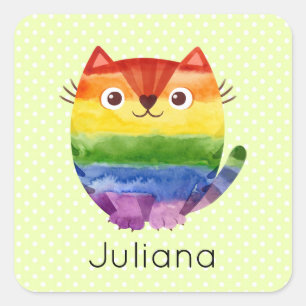 Cute Pride Kitty Watercolor Square Sticker