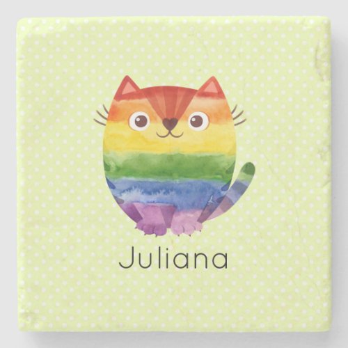 Cute Pride Kitty Watercolor  Stone Coaster