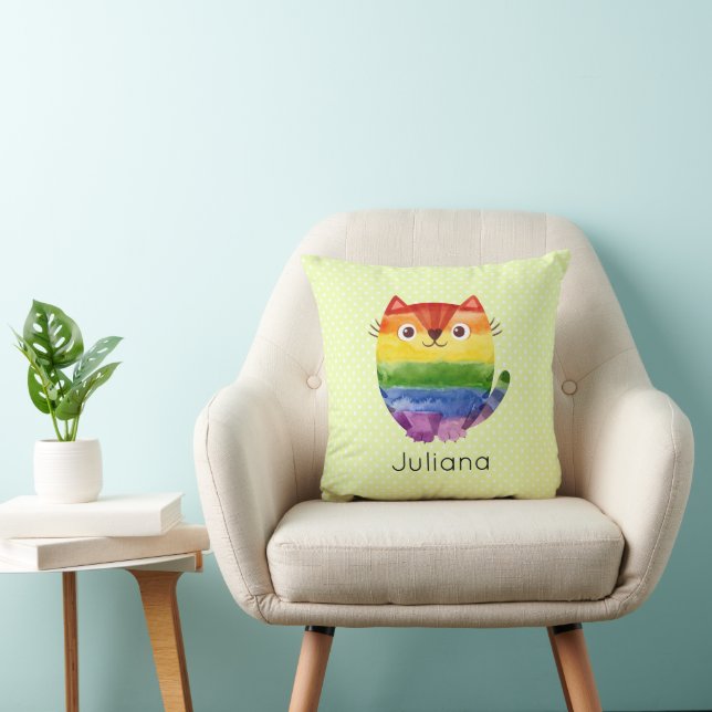 Cute Pride Kitty Watercolor  Throw Pillow (Chair)